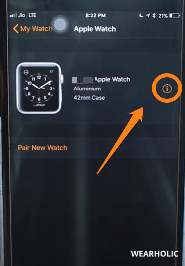 Unpair Apple Watch Step 2