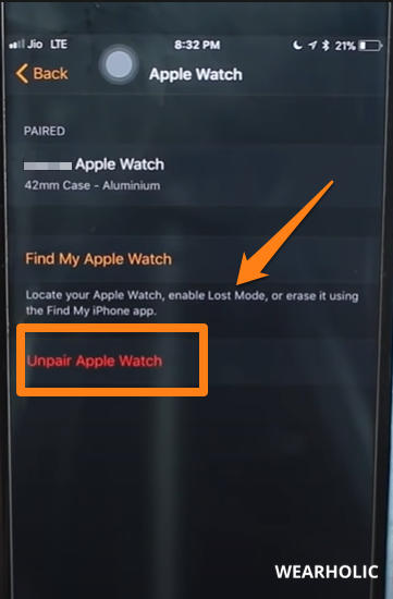 Unpair Apple Watch Step 3